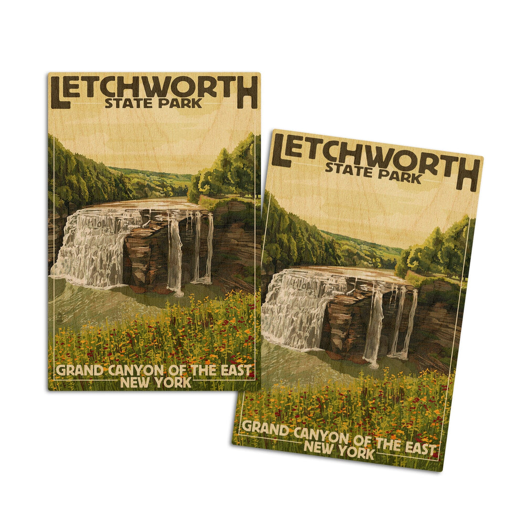 Letchworth State Park, New York, Middle Falls, Grand Canyon of the East, Lantern Press Artwork, Wood Signs and Postcards Wood Lantern Press 4x6 Wood Postcard Set 