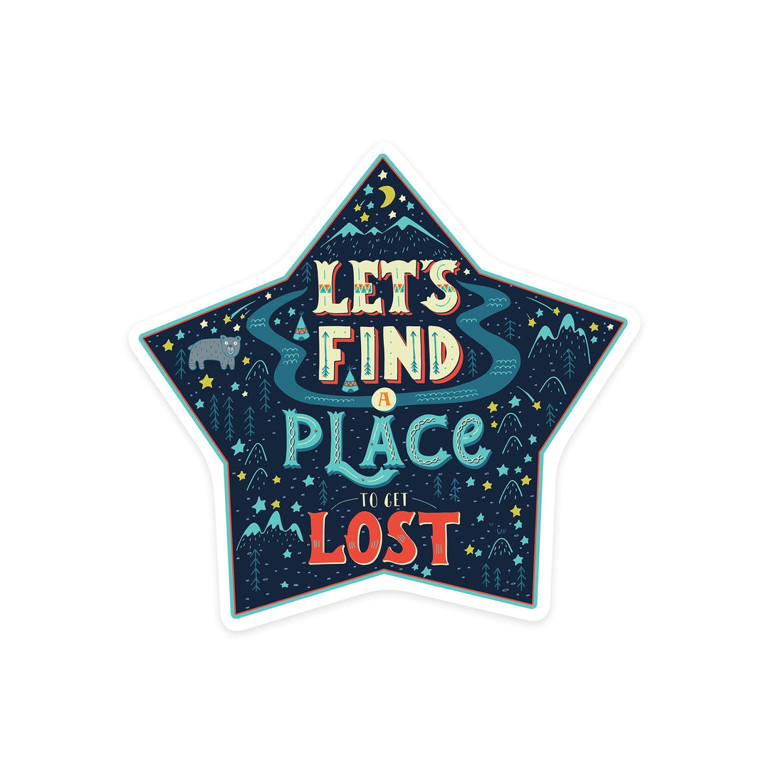 Lets Find A Place To Get Lost, Contour, Lantern Press Artwork, Vinyl Sticker Sticker Lantern Press 