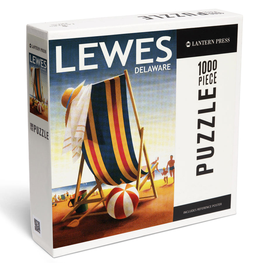 Lewes, Delaware, Beach Chair and Ball, Jigsaw Puzzle Puzzle Lantern Press 