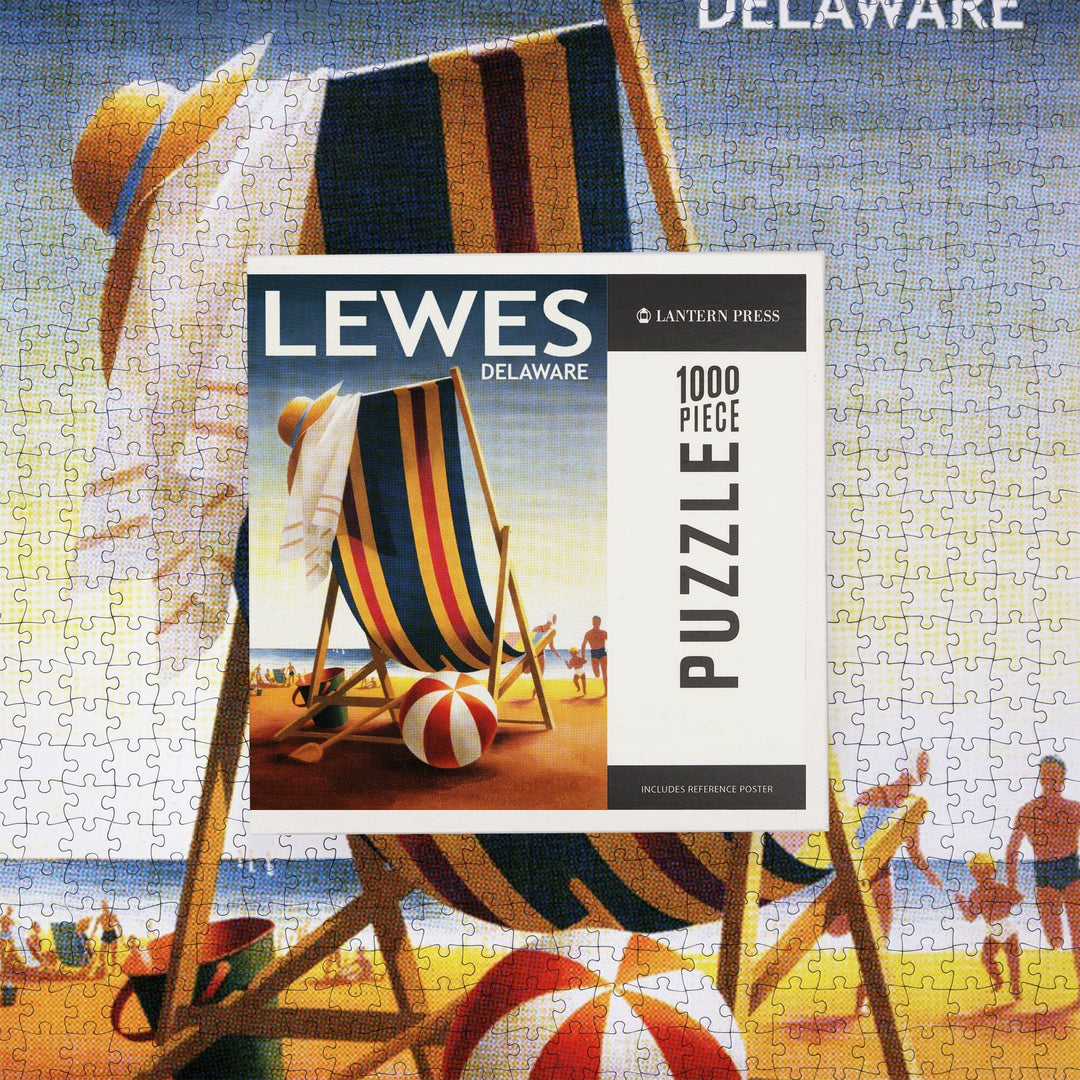 Lewes, Delaware, Beach Chair and Ball, Jigsaw Puzzle Puzzle Lantern Press 