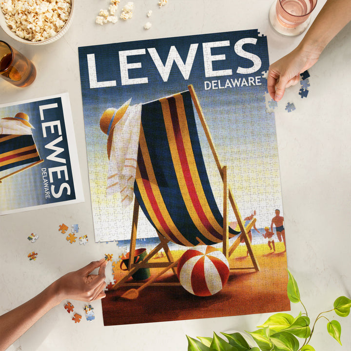 Lewes, Delaware, Beach Chair and Ball, Jigsaw Puzzle Puzzle Lantern Press 