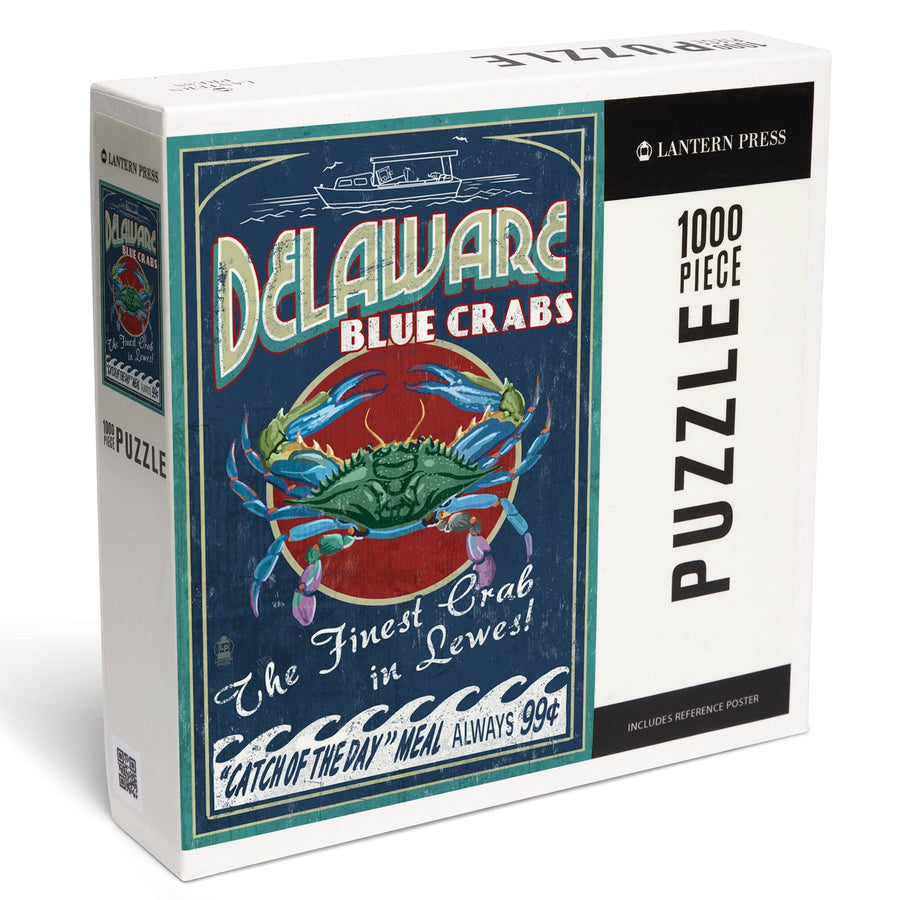 Lewes, Delaware, Blue Crabs Vintage Sign, Jigsaw Puzzle Puzzle Lantern Press 