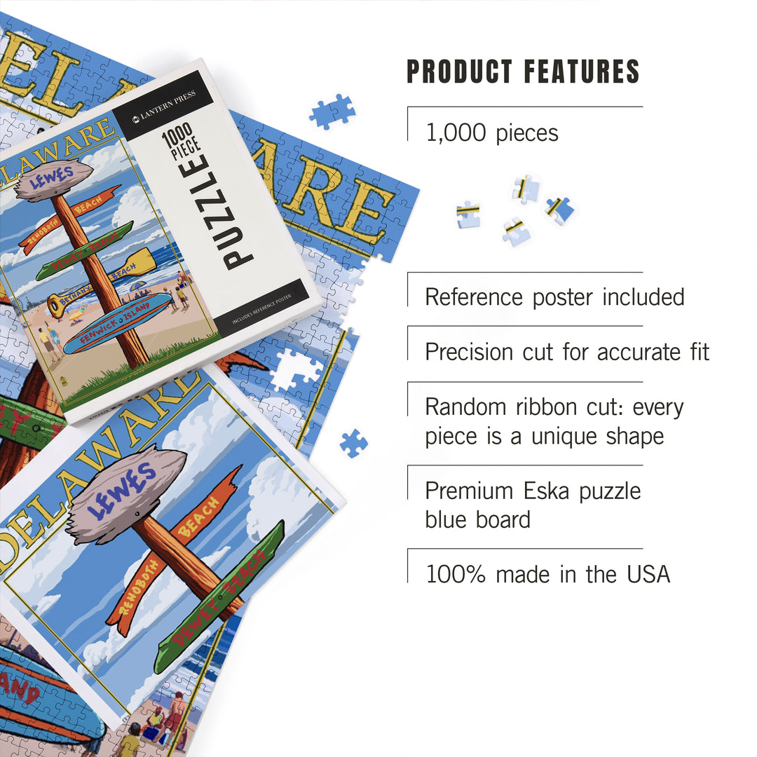 Lewes, Delaware, Destinations Sign, Jigsaw Puzzle Puzzle Lantern Press 