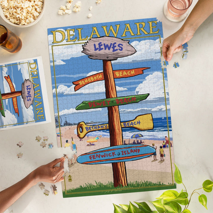 Lewes, Delaware, Destinations Sign, Jigsaw Puzzle Puzzle Lantern Press 