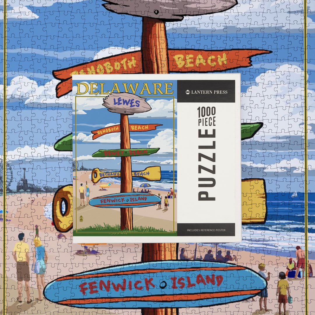 Lewes, Delaware, Destinations Sign, Jigsaw Puzzle Puzzle Lantern Press 