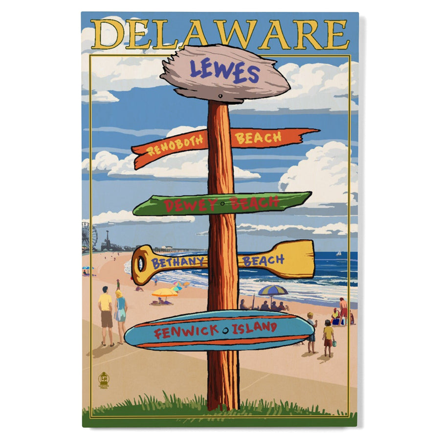 Lewes, Delaware, Destinations Sign, Lantern Press Artwork, Wood Signs and Postcards Wood Lantern Press 