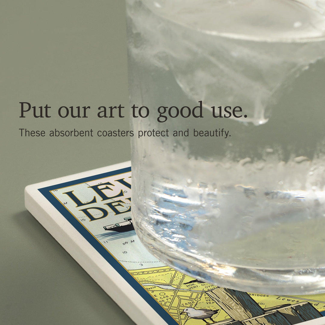 Lewes, Delaware, Nautical Chart, Coasters Coasters Lantern Press 