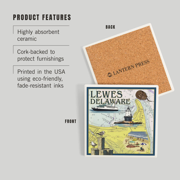 Lewes, Delaware, Nautical Chart, Coasters Coasters Lantern Press 