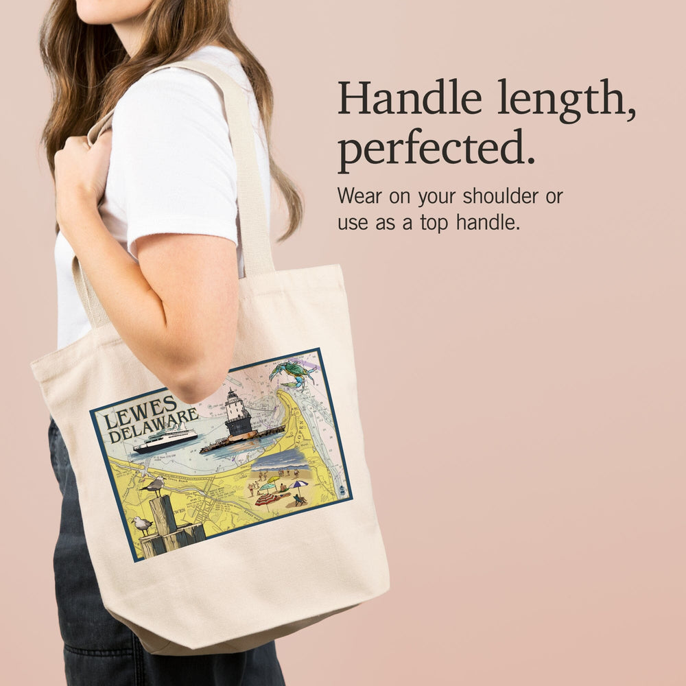 Lewes, Delaware, Nautical Chart, Tote Bag Totes Lantern Press 