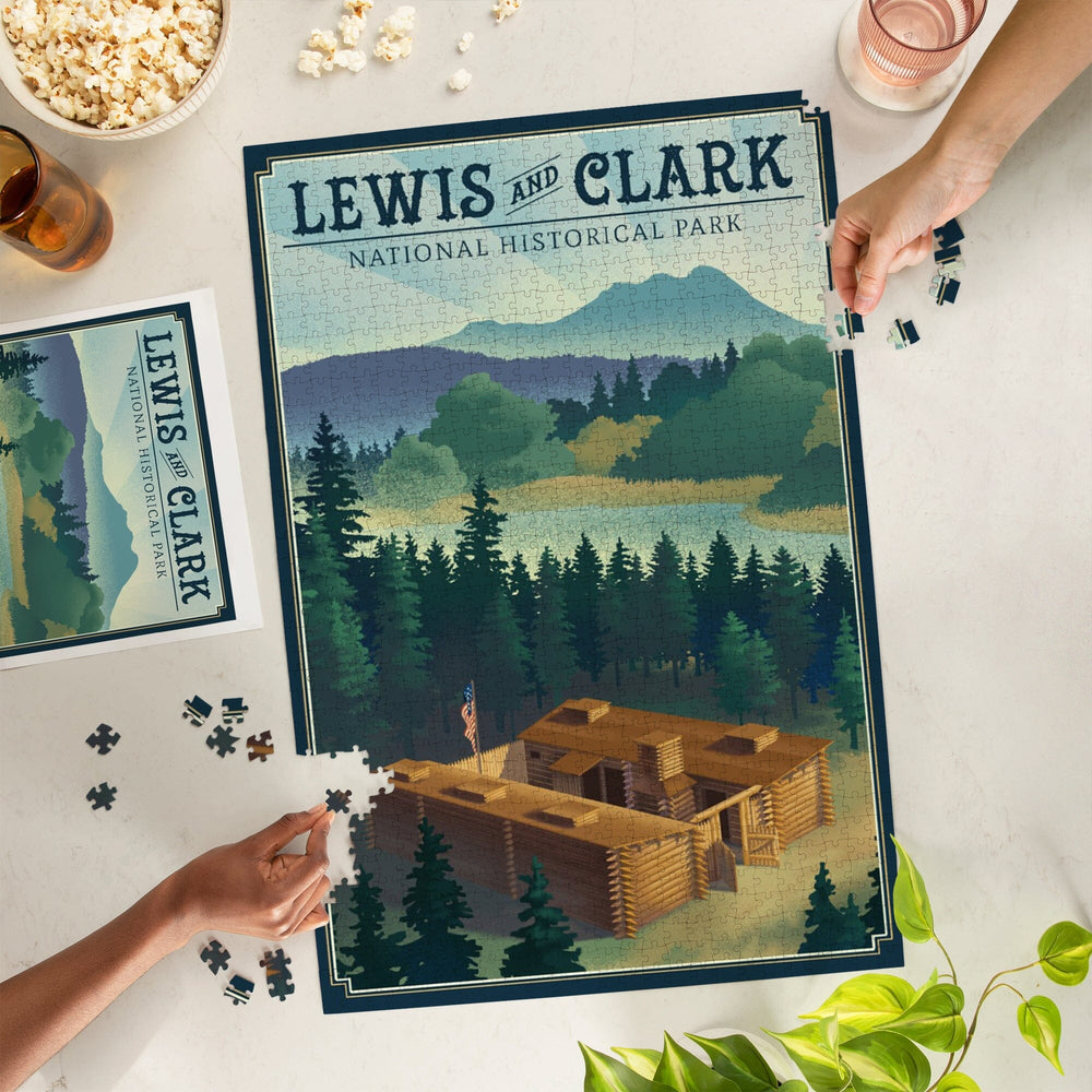 Lewis and Clark National Historical Park, Oregon, Lithograph, Jigsaw Puzzle Puzzle Lantern Press 