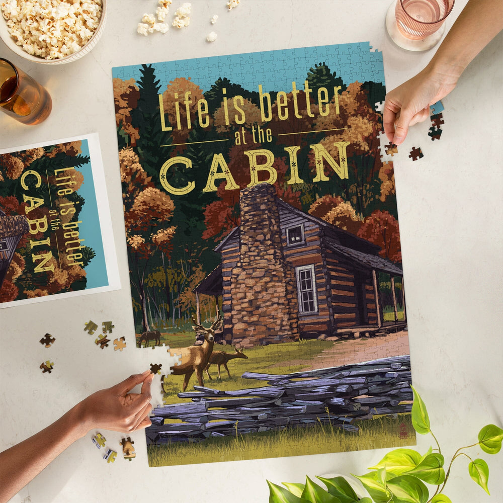 Life is Better at the Cabin, National Park WPA Sentiment, Jigsaw Puzzle Puzzle Lantern Press 