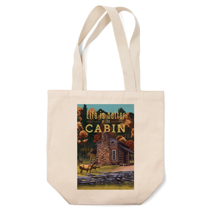 Life is Better at the Cabin, National Park WPA Sentiment, Tote Bag Totes Lantern Press 