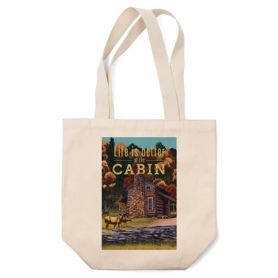 Life is Better at the Cabin, National Park WPA Sentiment, Tote Bag Totes Lantern Press 
