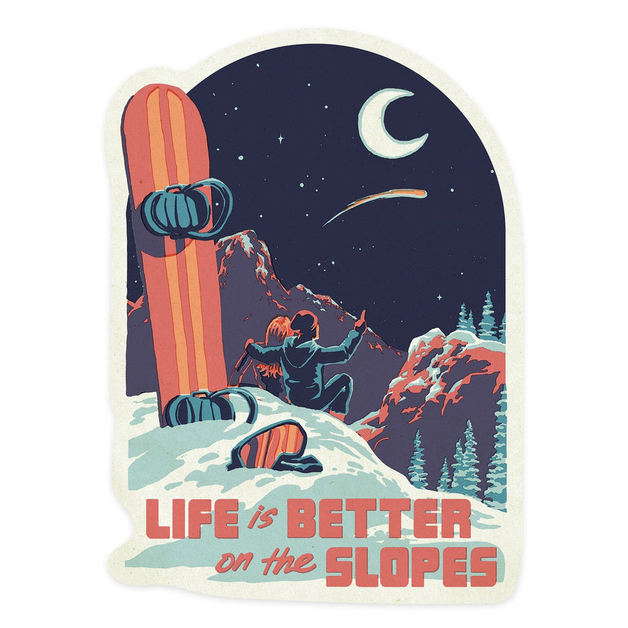 Life is Better on the Slopes, Contour, Lantern Press Artwork, Vinyl Sticker Sticker Lantern Press 
