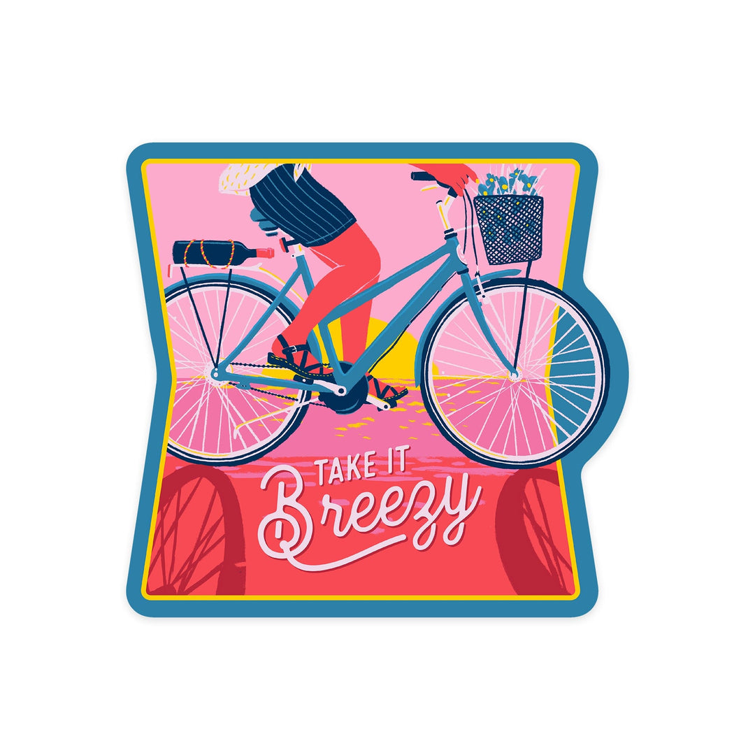 Life's A Ride Collection, Bicycling on the Beach, Take it Breezy, Contour, Vinyl Sticker Sticker Lantern Press 