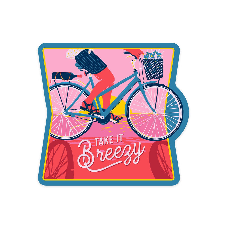 Life's A Ride Collection, Bicycling on the Beach, Take it Breezy, Contour, Vinyl Sticker Sticker Lantern Press 