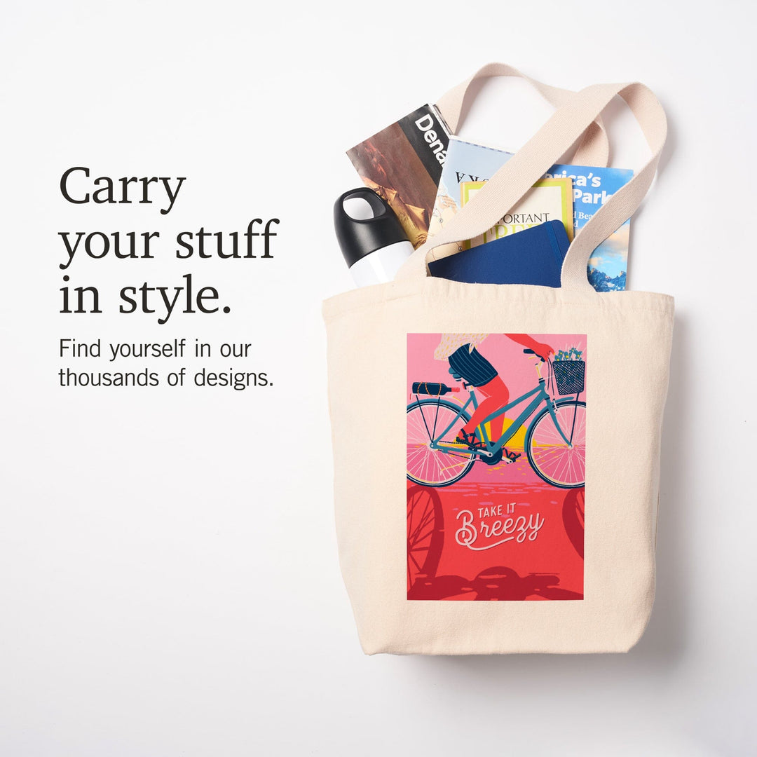 Life's A Ride Collection, Bicycling on the Beach, Take it Breezy, Tote Bag Totes Lantern Press 