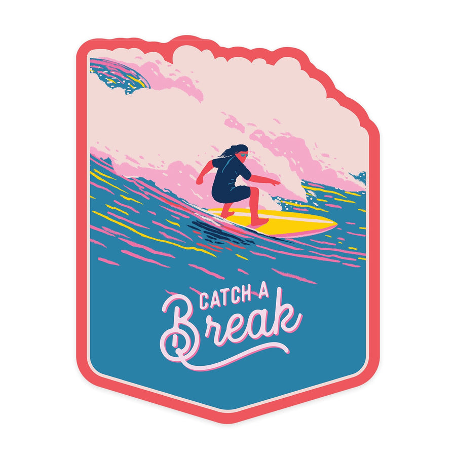 Life's a Ride Collection, Surfing, Catch A Break, Contour, Vinyl Sticker Sticker Lantern Press 