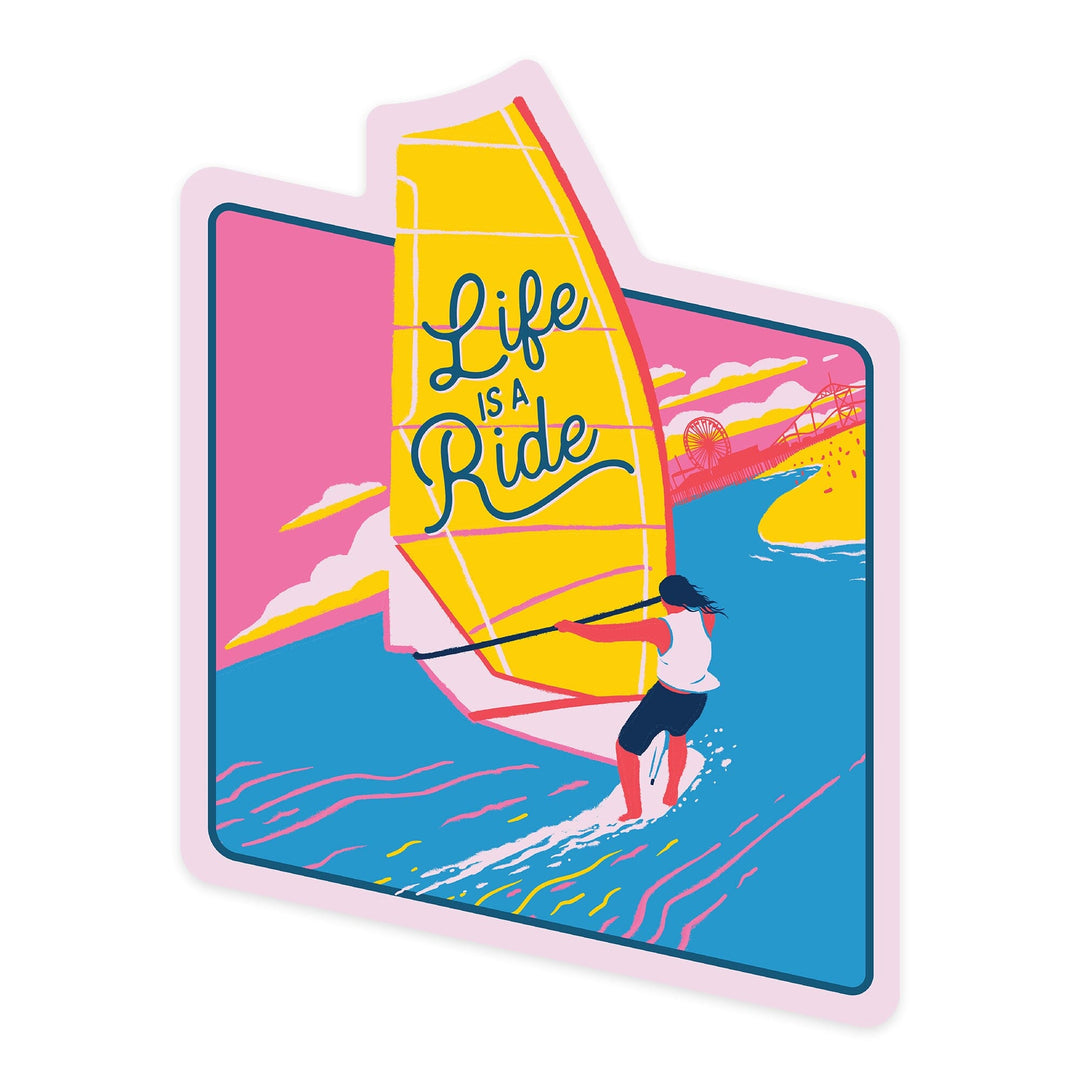 Life's A Ride Collection, Windsurfing, Life is a Ride, Contour, Vinyl Sticker Sticker Lantern Press 