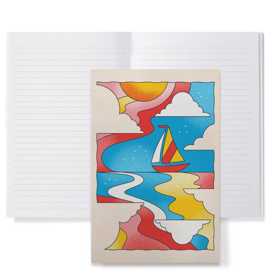 Lined 6x9 Journal, 70s Sunshine Collection, Sailboat, Lay Flat, 193 Pages, FSC paper Home Lantern Press 