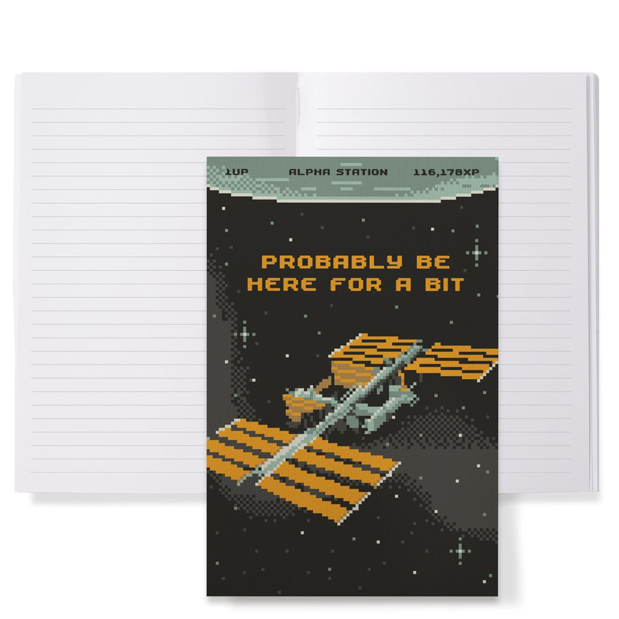 Lined 6x9 Journal, 8-Bit Space Collection, International Space Station, Probably Be Here For A Bit, Lay Flat, 193 Pages, FSC paper Home Lantern Press 