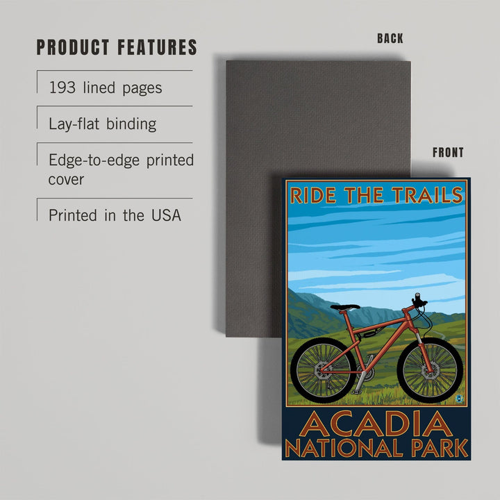 Lined 6x9 Journal, Acadia National Park, Maine, Bicycle Scene, Lay Flat, 193 Pages, FSC paper Home Lantern Press 