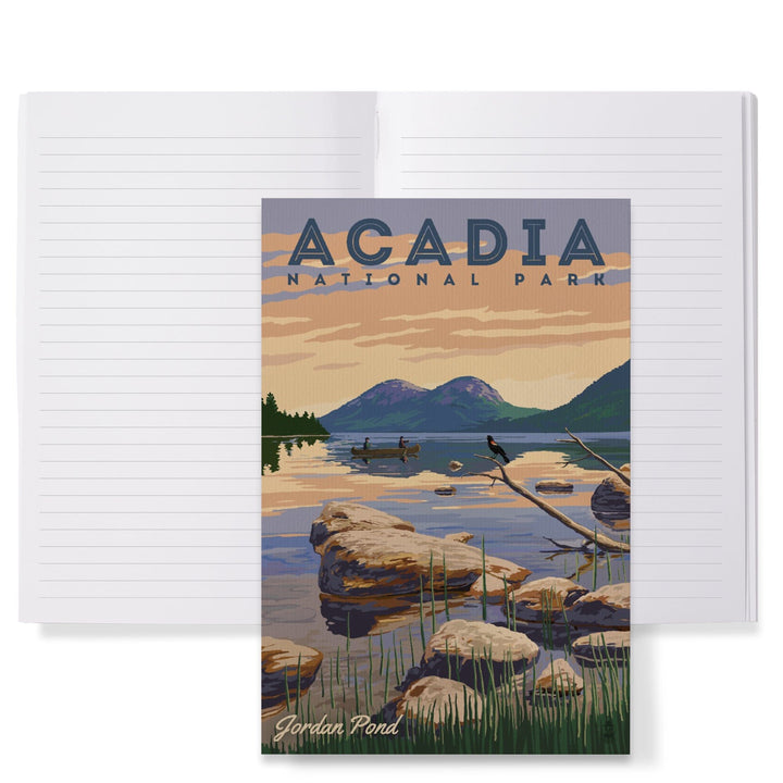 Lined 6x9 Journal, Acadia National Park, Maine, Jordan Pond Illustration, Lay Flat, 193 Pages, FSC paper Home Lantern Press 