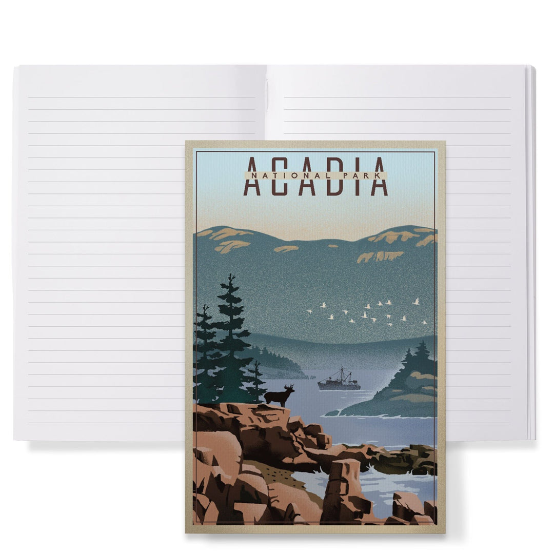 Lined 6x9 Journal, Acadia National Park, Maine, Lithograph, Lay Flat, 193 Pages, FSC paper Home Lantern Press 