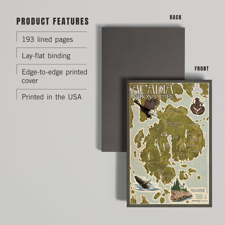 Lined 6x9 Journal, Acadia National Park, Maine, Map, Lay Flat, 193 Pages, FSC paper Home Lantern Press 