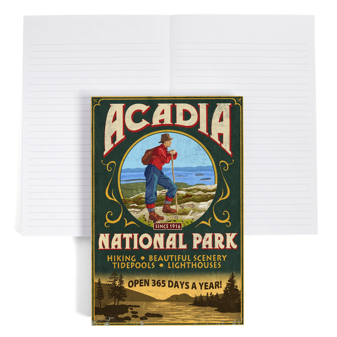 Lined 6x9 Journal, Acadia National Park, Maine, Vintage Hiker Sign, Lay Flat, 193 Pages, FSC paper Home Lantern Press 