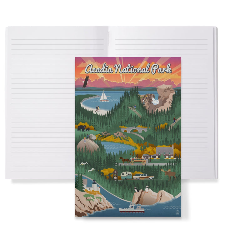 Lined 6x9 Journal, Acadia National Park, Retro View, Lay Flat, 193 Pages, FSC paper Home Lantern Press 