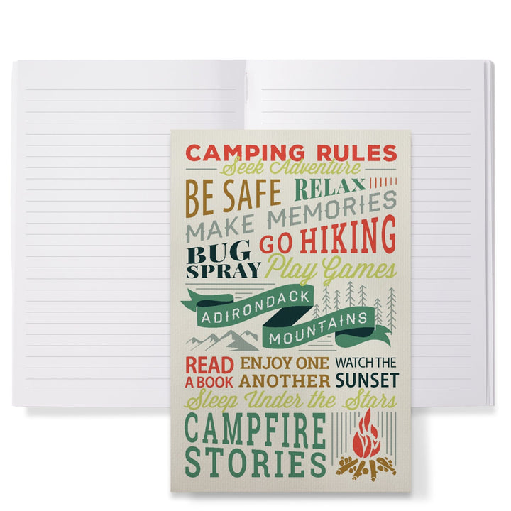 Lined 6x9 Journal, Adirondack Mountains, Camping Rules, Typography, Lay Flat, 193 Pages, FSC paper Home Lantern Press 