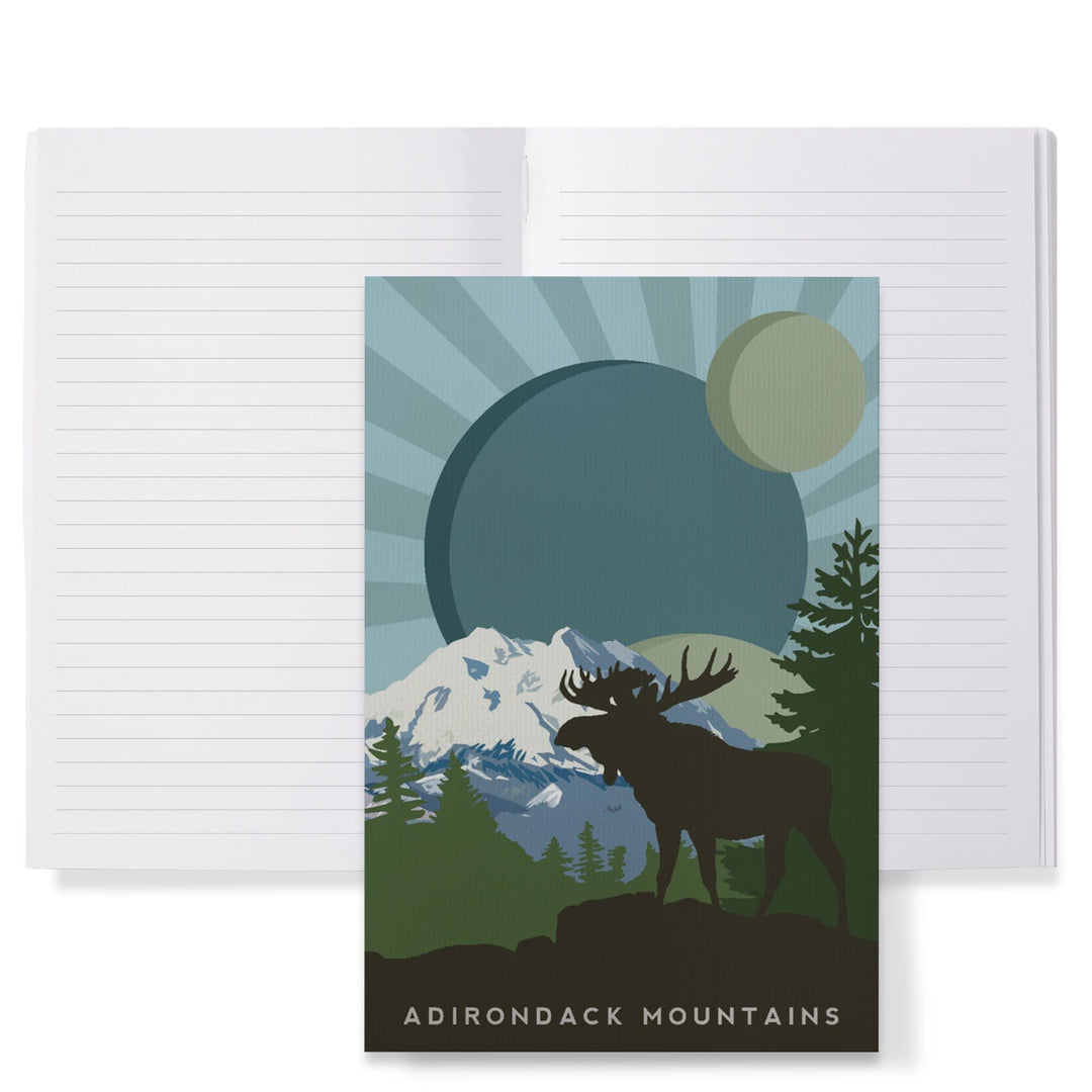 Lined 6x9 Journal, Adirondack Mountains, Moose Silhouette, Lay Flat, 193 Pages, FSC paper Home Lantern Press 