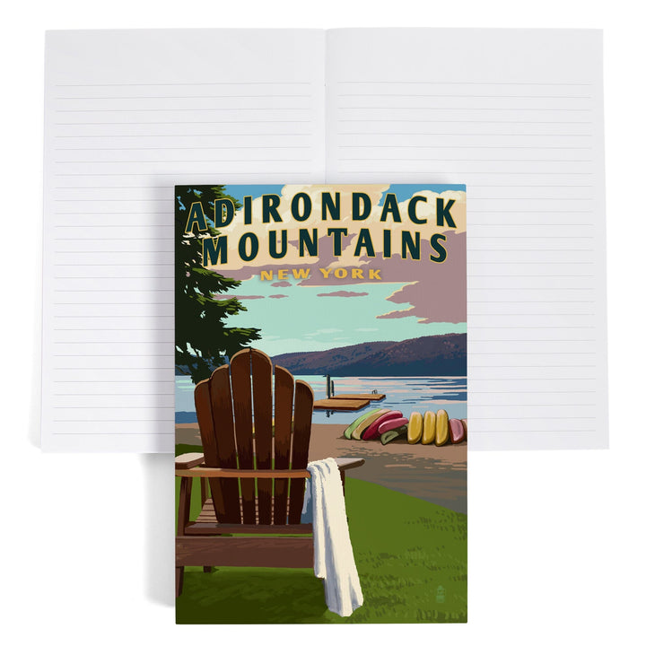 Lined 6x9 Journal, Adirondack Mountains, New York, Adirondack Chair and Lake, Lay Flat, 193 Pages, FSC paper Home Lantern Press 