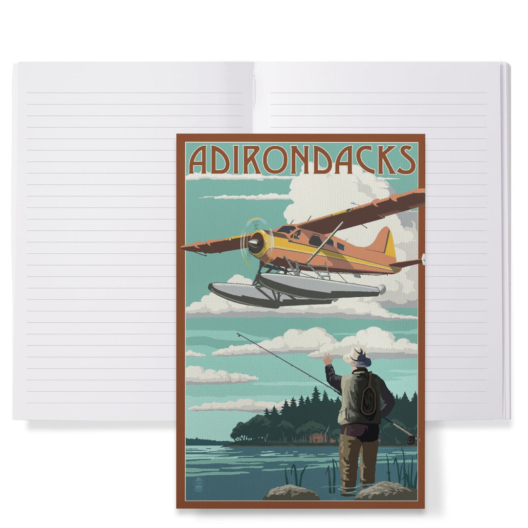 Lined 6x9 Journal, Adirondack Mountains, New York, Float Plane and Fisherman, Lay Flat, 193 Pages, FSC paper Home Lantern Press 