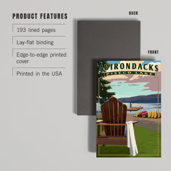 Lined 6x9 Journal, Adirondack Mountains, New York, Piseco Lake Adirondack Chair, Lay Flat, 193 Pages, FSC paper Home Lantern Press 