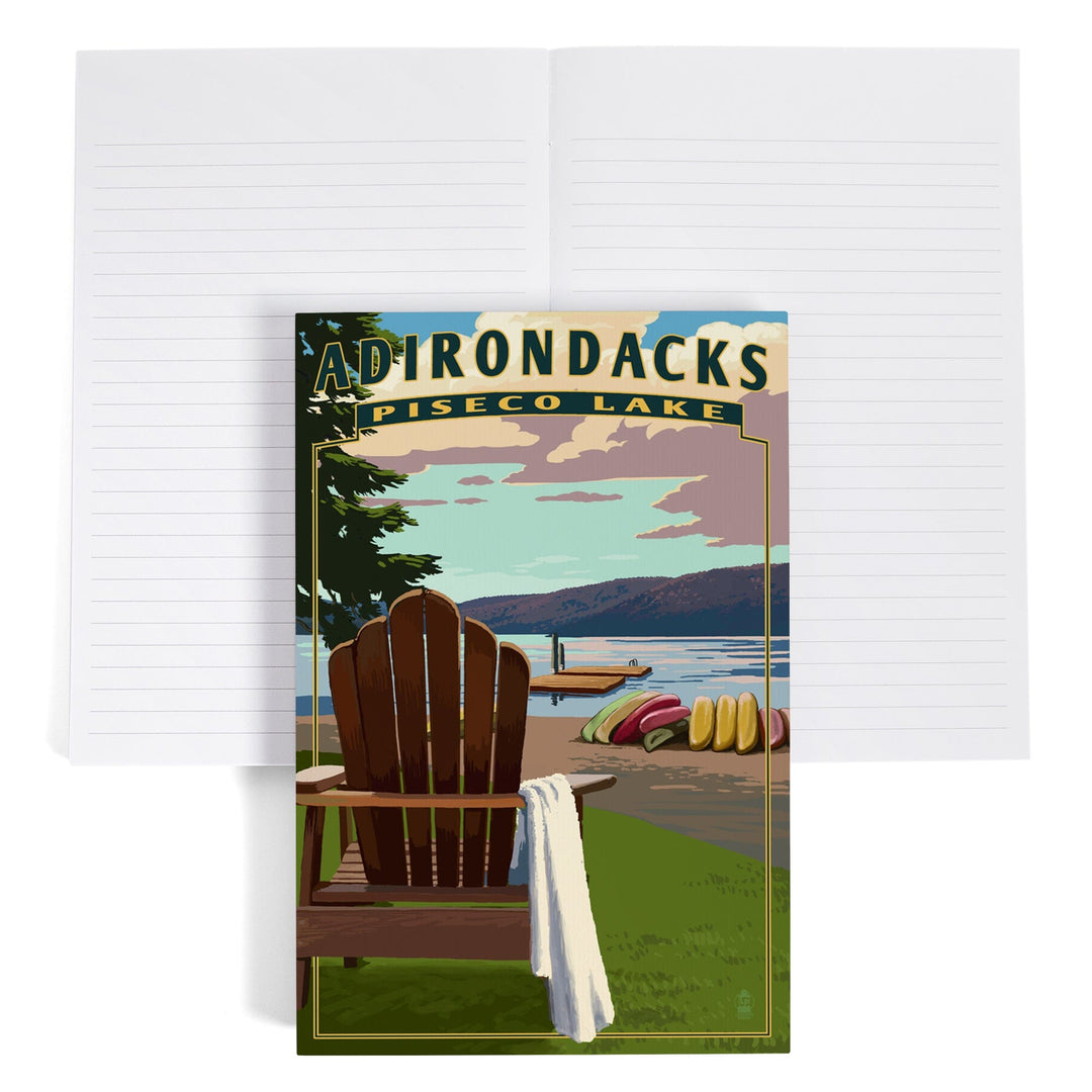 Lined 6x9 Journal, Adirondack Mountains, New York, Piseco Lake Adirondack Chair, Lay Flat, 193 Pages, FSC paper Home Lantern Press 