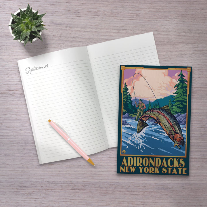 Lined 6x9 Journal, Adirondacks, New York, Fly Fisherman, Lay Flat, 193 Pages, FSC paper Home Lantern Press 