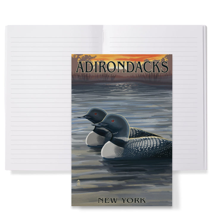 Lined 6x9 Journal, Adirondacks, New York, Loons at Sunset, Lay Flat, 193 Pages, FSC paper Home Lantern Press 