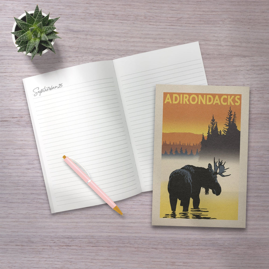 Lined 6x9 Journal, Adirondacks, New York, Moose at Dawn, Lay Flat, 193 Pages, FSC paper Home Lantern Press 