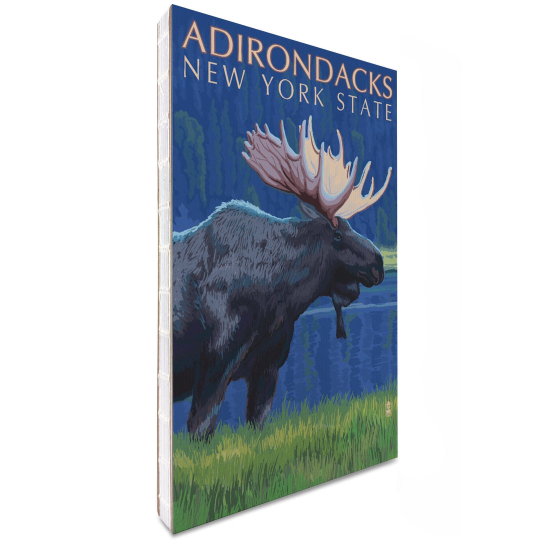 Lined 6x9 Journal, Adirondacks, New York, Moose at Night, Lay Flat, 193 Pages, FSC paper Home Lantern Press 