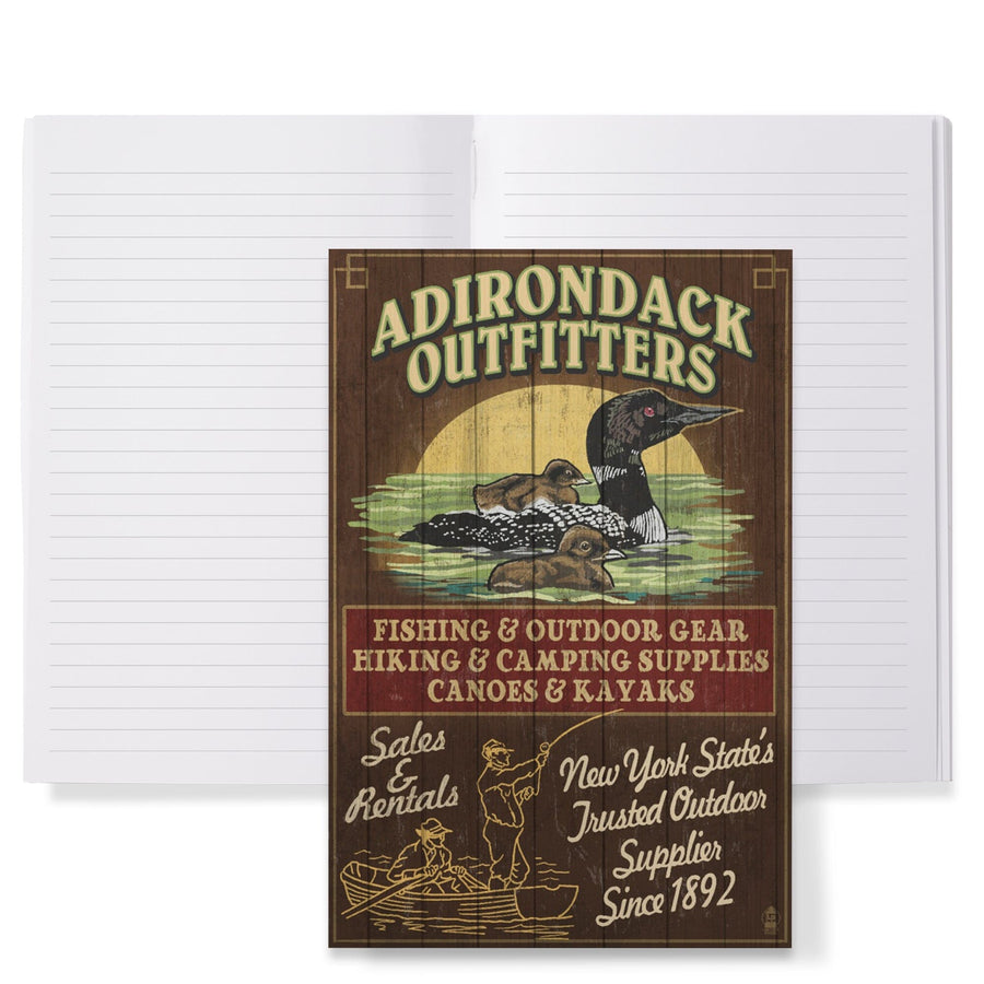 Lined 6x9 Journal, Adirondacks, New York State, Outfitters Vintage Sign Loon, Lay Flat, 193 Pages, FSC paper Home Lantern Press 