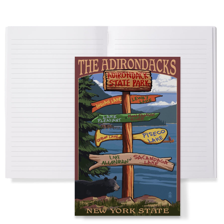 Lined 6x9 Journal, Adirondacks State Park, New York, Destination Signpost, Lay Flat, 193 Pages, FSC paper Home Lantern Press 