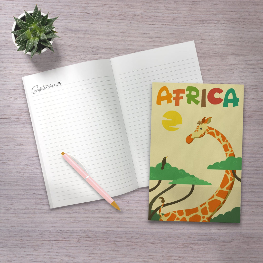 Lined 6x9 Journal, Africa, Giraffe, Playful Vector, Lay Flat, 193 Pages, FSC paper Home Lantern Press 