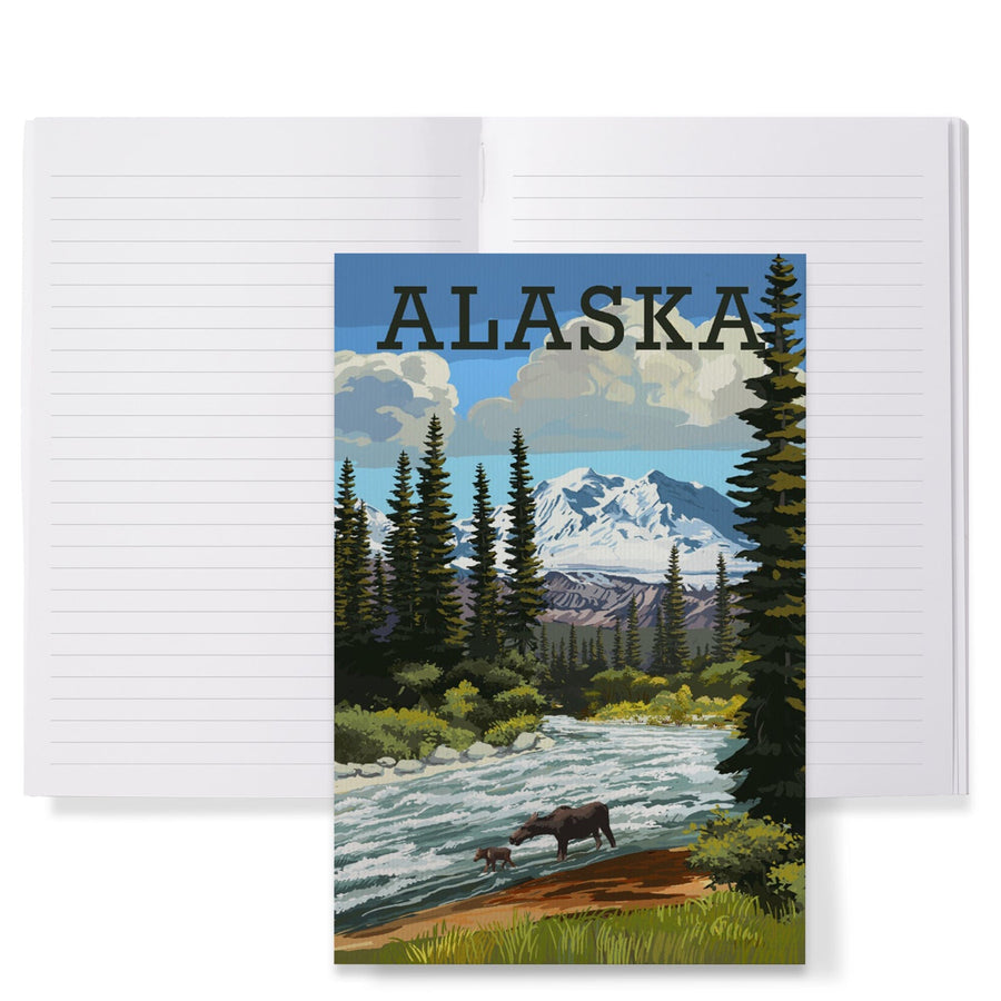 Lined 6x9 Journal, Alaska, Moose and River Rapids, Lay Flat, 193 Pages, FSC paper Home Lantern Press 