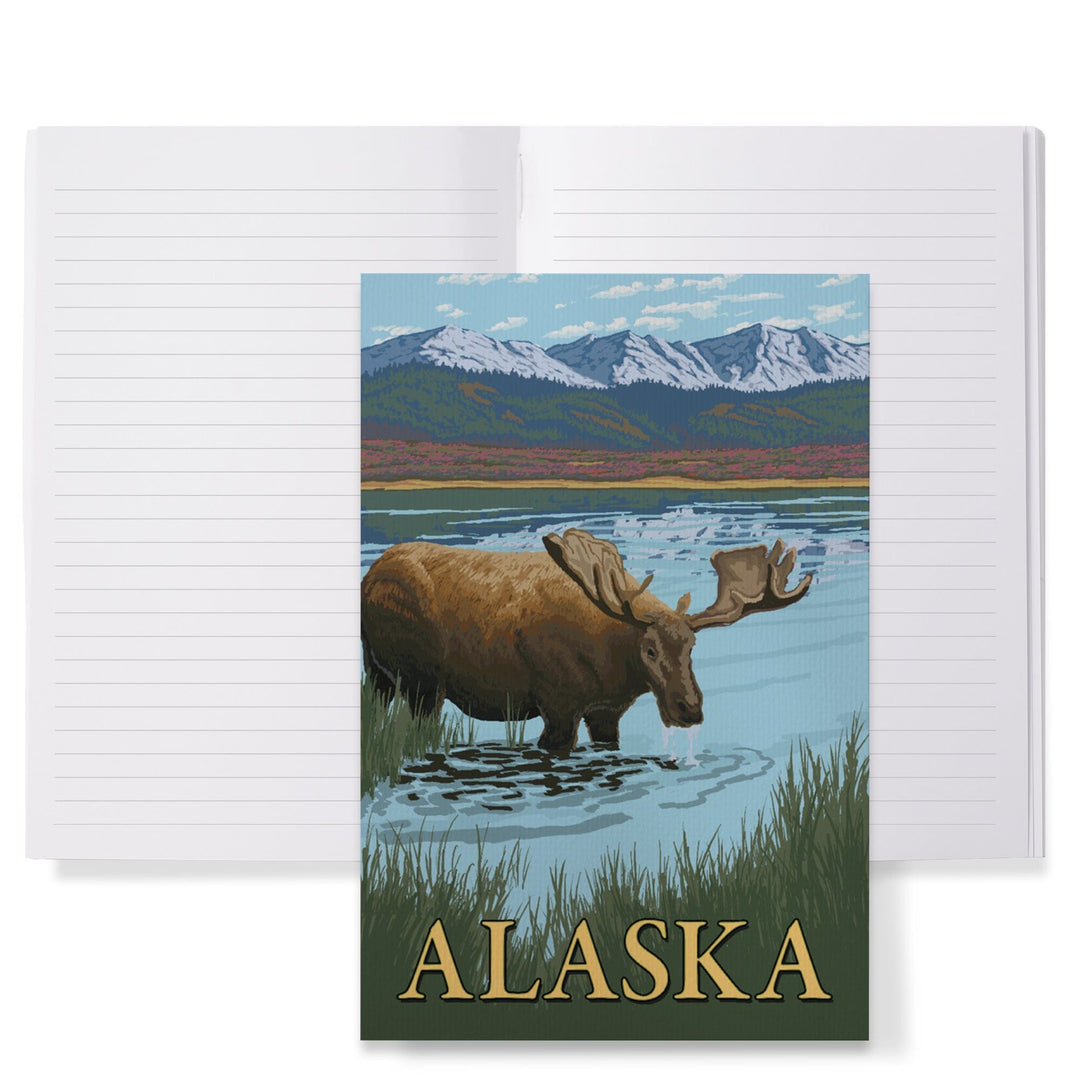 Lined 6x9 Journal, Alaska, Moose in Water, Lay Flat, 193 Pages, FSC paper Home Lantern Press 