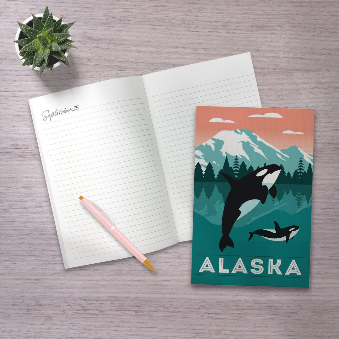 Lined 6x9 Journal, Alaska, Orca Whale and Calf, Lay Flat, 193 Pages, FSC paper Home Lantern Press 