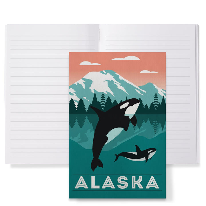 Lined 6x9 Journal, Alaska, Orca Whale and Calf, Lay Flat, 193 Pages, FSC paper Home Lantern Press 