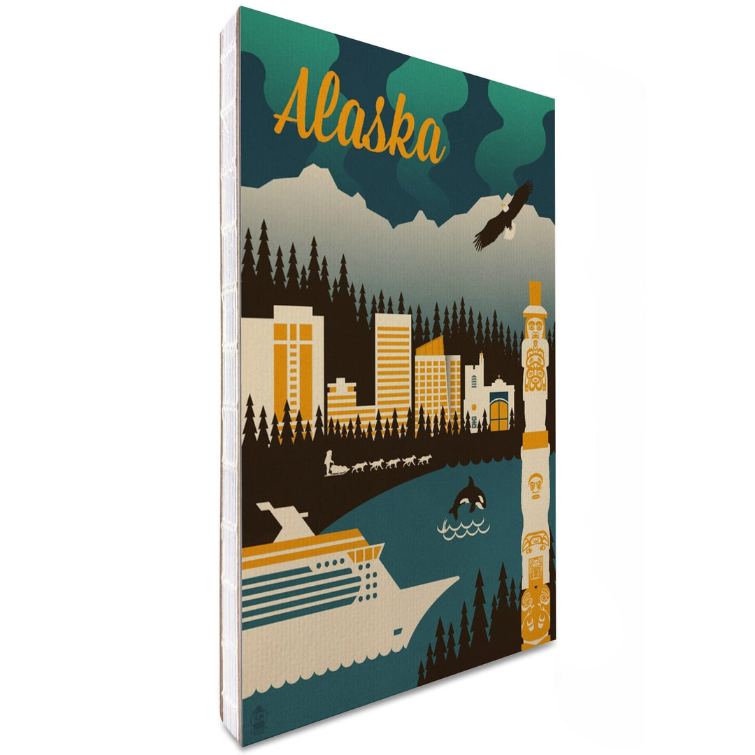 Lined 6x9 Journal, Alaska, Retro Skyline, Lay Flat, 193 Pages, FSC paper Home Lantern Press 