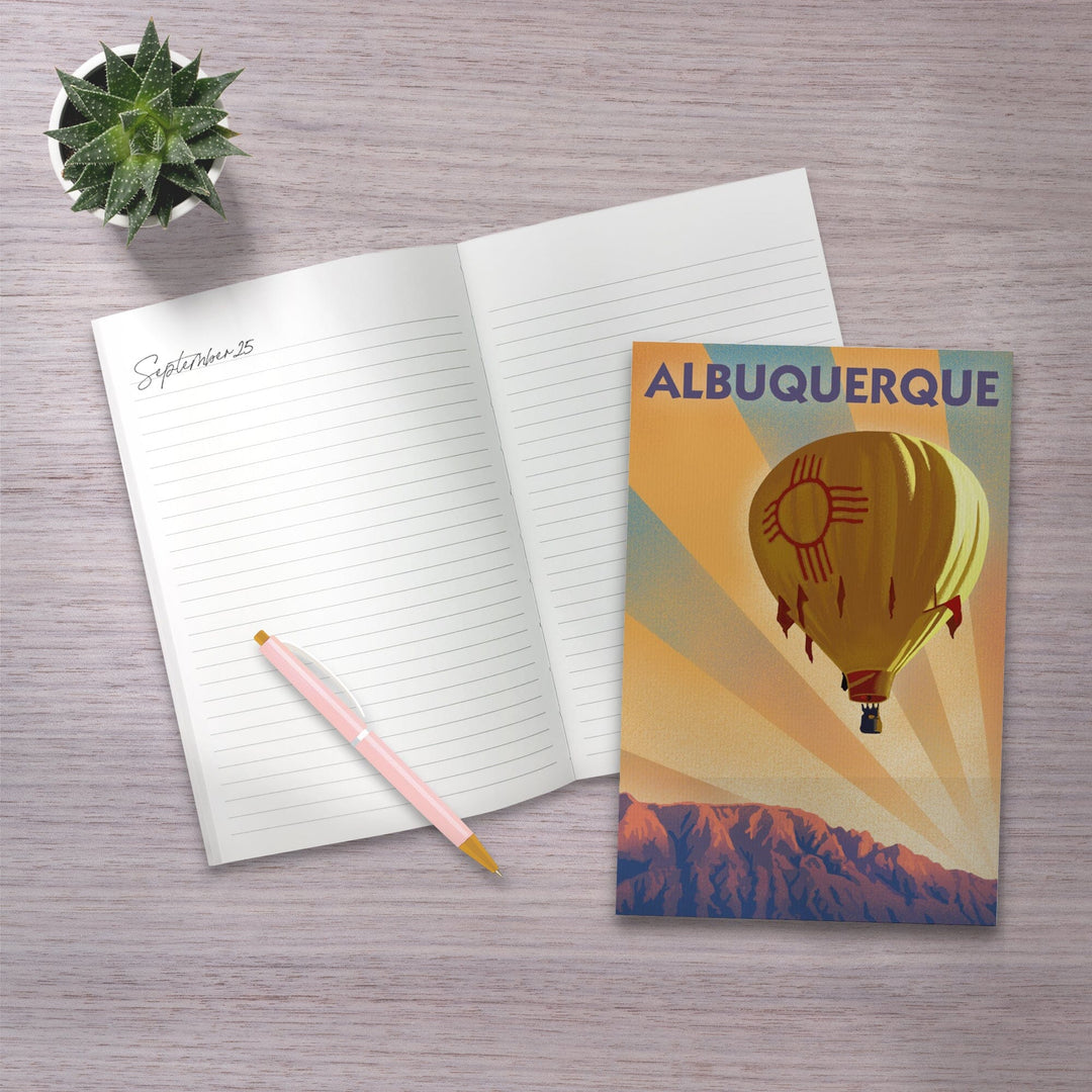 Lined 6x9 Journal, Albuquerque, New Mexico, Hot Air Balloon, Lithograph, Lay Flat, 193 Pages, FSC paper Home Lantern Press 